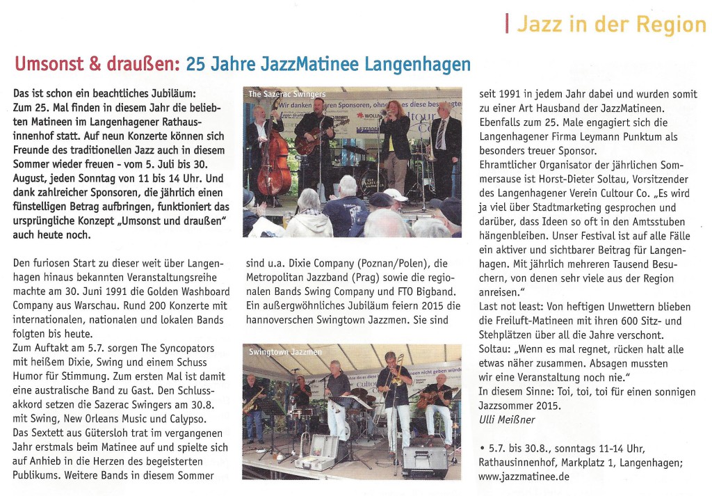 Umsonst & draußen - 25 Jahre JazzMatinee Langenhagen