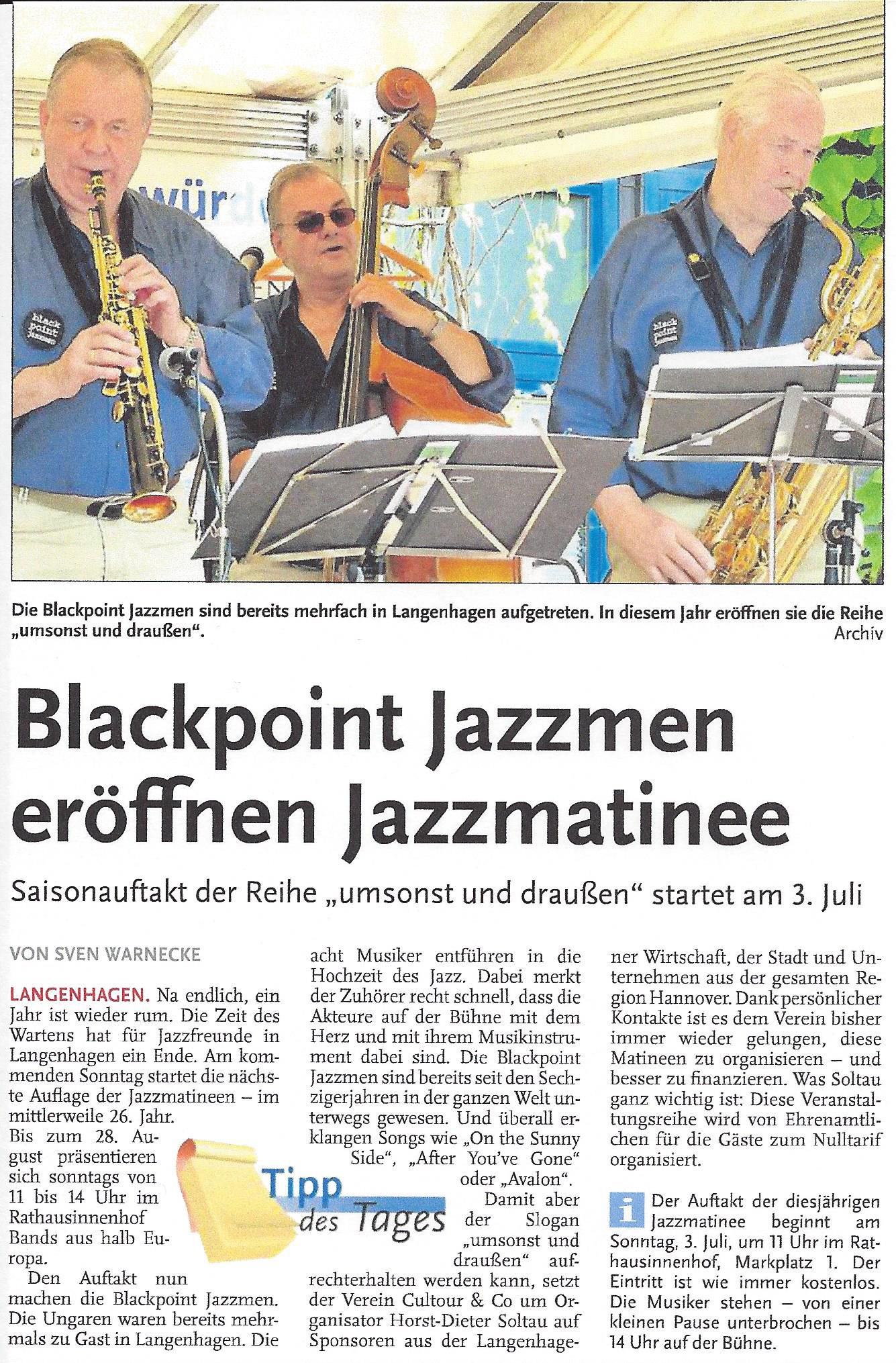 Blackpoint Jazzmen eröffnen Jazzmatinee